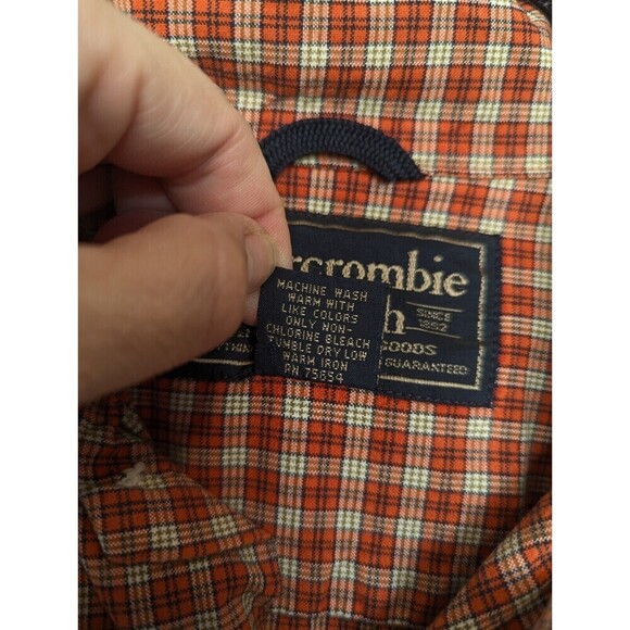 Abercrombie‎ and Fitch Mens Orange Plaid Button Up Top Large - Picture 8 of 10